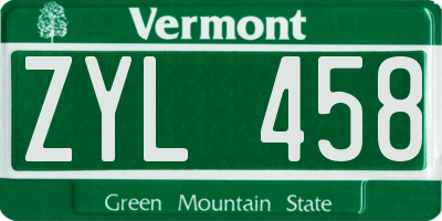 VT license plate ZYL458