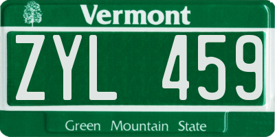 VT license plate ZYL459