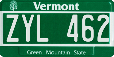 VT license plate ZYL462