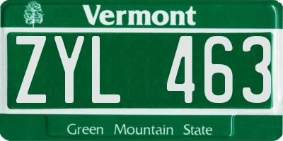 VT license plate ZYL463