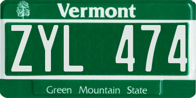 VT license plate ZYL474