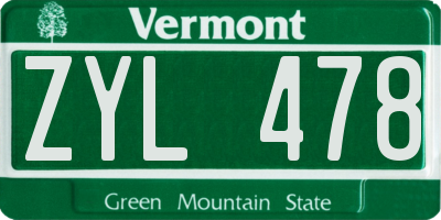 VT license plate ZYL478