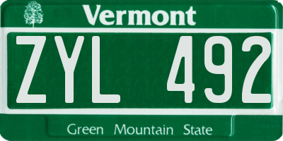 VT license plate ZYL492