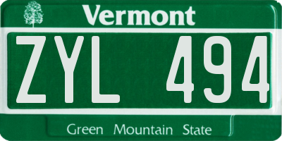 VT license plate ZYL494