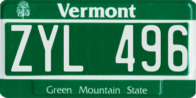 VT license plate ZYL496