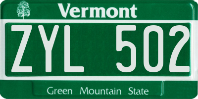 VT license plate ZYL502