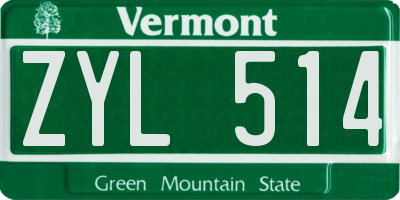 VT license plate ZYL514