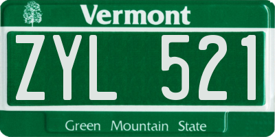 VT license plate ZYL521