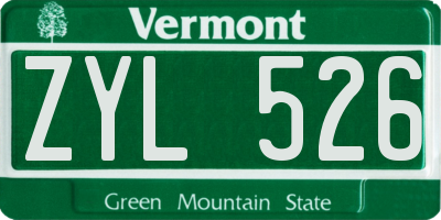 VT license plate ZYL526