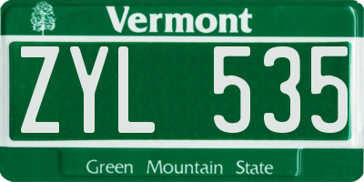 VT license plate ZYL535