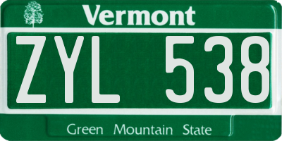 VT license plate ZYL538
