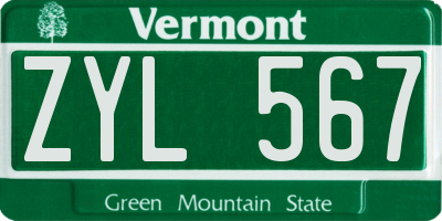 VT license plate ZYL567