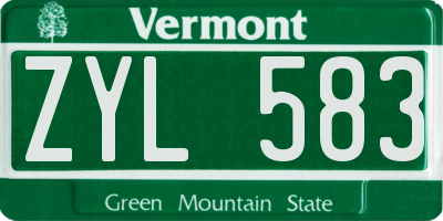 VT license plate ZYL583