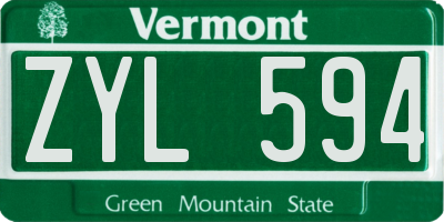 VT license plate ZYL594