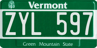 VT license plate ZYL597