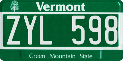 VT license plate ZYL598