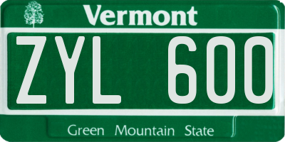 VT license plate ZYL600