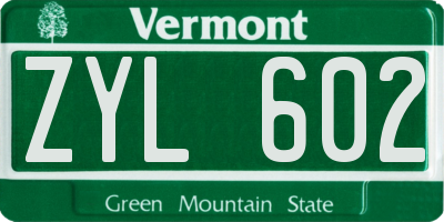 VT license plate ZYL602