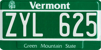 VT license plate ZYL625