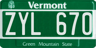 VT license plate ZYL670