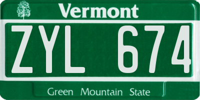 VT license plate ZYL674