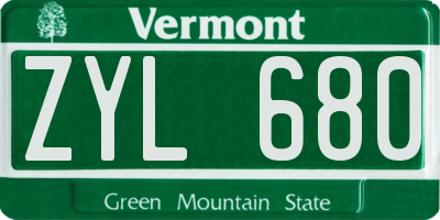 VT license plate ZYL680
