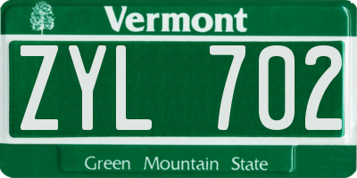 VT license plate ZYL702