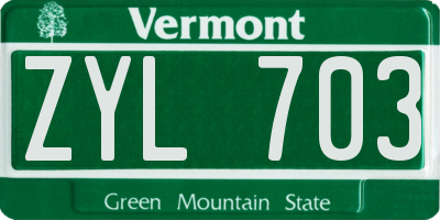 VT license plate ZYL703