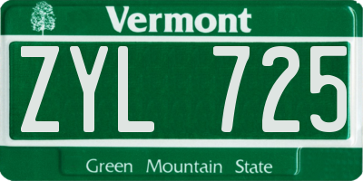 VT license plate ZYL725