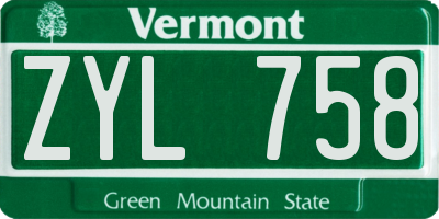 VT license plate ZYL758