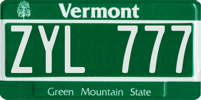 VT license plate ZYL777