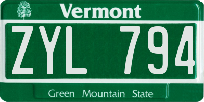 VT license plate ZYL794