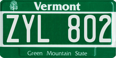 VT license plate ZYL802
