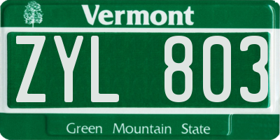 VT license plate ZYL803