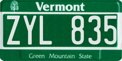 VT license plate ZYL835