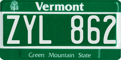 VT license plate ZYL862