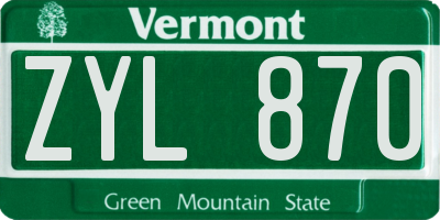 VT license plate ZYL870