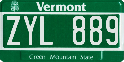 VT license plate ZYL889