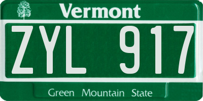 VT license plate ZYL917