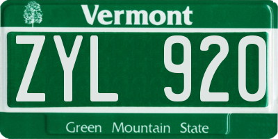 VT license plate ZYL920