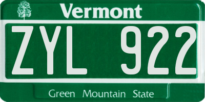 VT license plate ZYL922