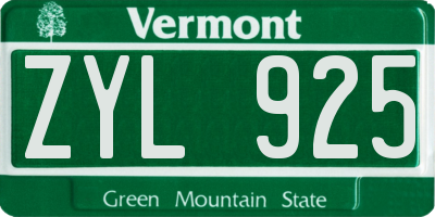 VT license plate ZYL925