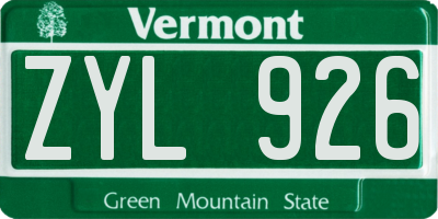 VT license plate ZYL926