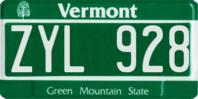 VT license plate ZYL928