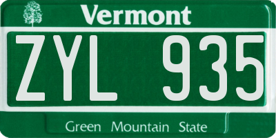 VT license plate ZYL935