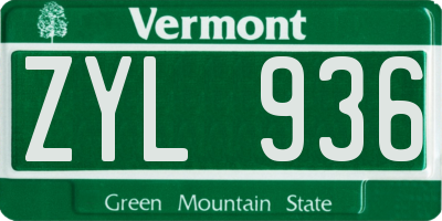 VT license plate ZYL936