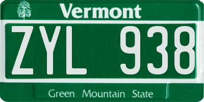 VT license plate ZYL938