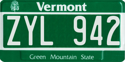 VT license plate ZYL942