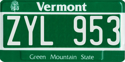 VT license plate ZYL953