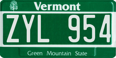 VT license plate ZYL954